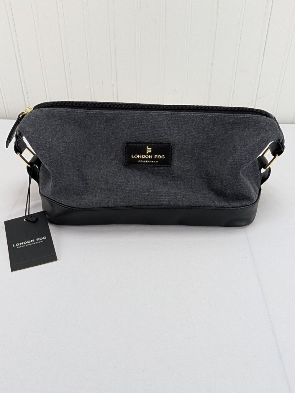 London Fog Canvas Cosmetic Case Travel Bag Toiletries Shave Dark Gray Denim New